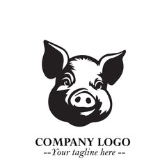 Head of Pig Logo Symbol in Black on the White Background with Simple Modern Animal Design