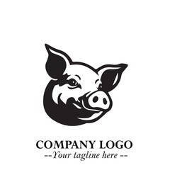 Head of Pig Logo Symbol in Black on the White Background with Simple Modern Animal Design