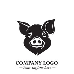 Head of Pig Logo Symbol in Black on the White Background with Simple Modern Animal Design