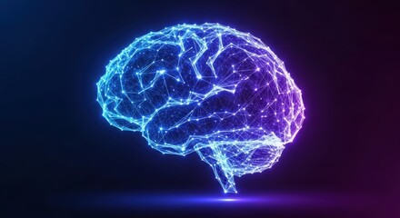 Electronic neural hologram radiating with vivid magenta and blue hues amid animated