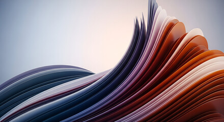Abstract flowing waves of layered material in warm and cool tones