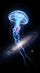 A cosmic jellyfish gracefully swims through the vast expanse of space