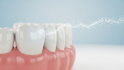 The clean teeth with flowing sparkling light showing cleaning effect and prevention of tooth decay or sensitivity