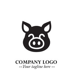 Head of Pig Logo Symbol in Black on the White Background with Simple Modern Animal Design