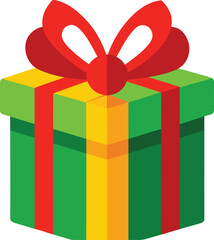 Gift box with red and green ribbon flat colorful vector icon for holiday