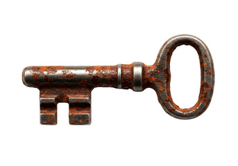 Antique Iron Key Close-up of Vintage, Rusted Key on White Background