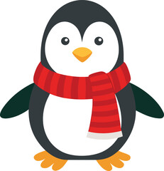 Penguin vector with scarf and mittens flat colorful festive Christmas icon
