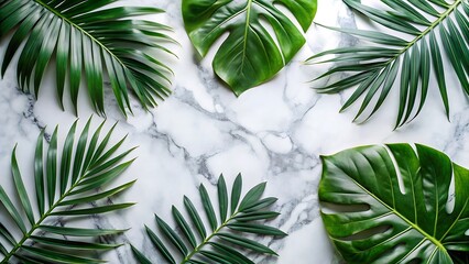 Tropical Leaves on Marble