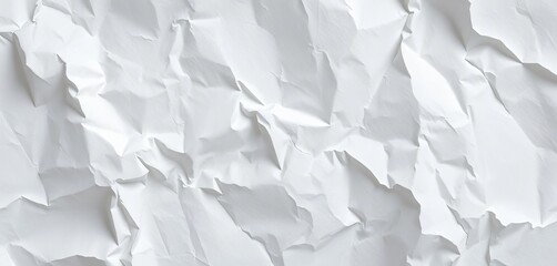 Fototapeta premium Close-up of crumpled white paper texture, showing creases and shadows, distressed, recyclable