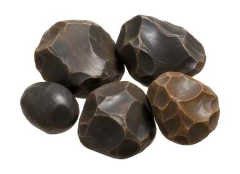 Chert nodules featuring conchoidal fractures and a glossy sheen.