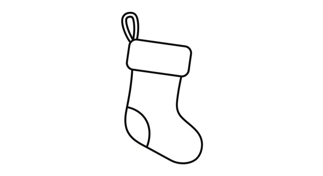 Simple line art illustration of a christmas stocking on a white background