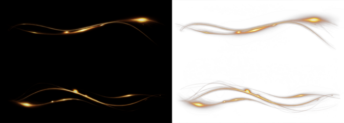 Elegant golden wave light overlay on black and white backgrounds, showcasing smooth flowing lines with luminous accents, perfect for creative design and artistic projects