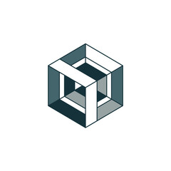 Abstract geometric illustration of a 3D cube structure with layered design and soft shadows