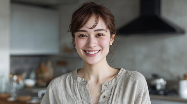 Happy Asian woman on her new kitchen. - Powered by Adobe