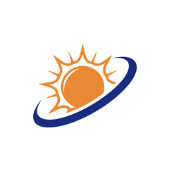 Abstract logo design featuring a sun with rays and a circular element, suitable for branding