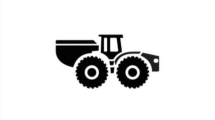 Obraz premium A black and white tractor with a large bucket on the front. The tractor is a symbol of hard work and labor