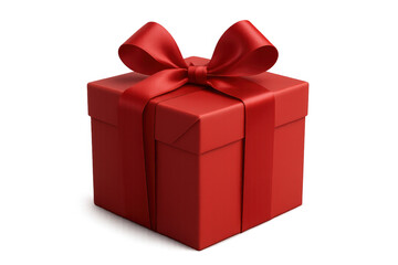 Obraz premium Red gift box with ribbon and bow representing presents, holidays, celebrations, and anniversary surprises