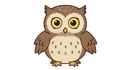 A startled and surprised owl cartoon character featuring large, wide eyes is presented as a clean 2D flat vector illustration, isolated on a clean white background.