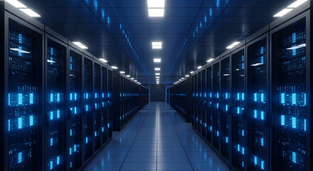 Server Room Interior With Data Centers and Network Connections Information Technology Concept System Administration and Cloud Computing 3d Rendering