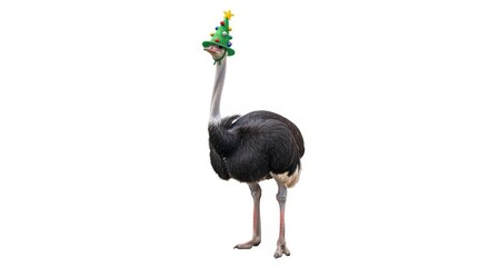 Ostrich Wearing Christmas Tree Hat