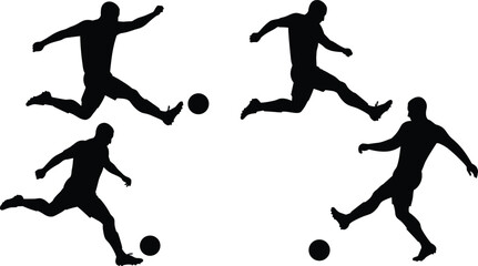 soccer, player, silhouette, sport, athlete, football, kick, ball, vector, action, game, cad, drawing, flat, illustration