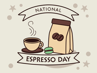 Celebrating National Espresso Day A Cup of Coffee Beans and a Macaron cute