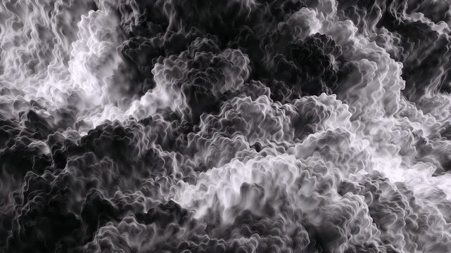 Dynamic black and white abstract cloud formation texture animation with intricate swirling patterns
