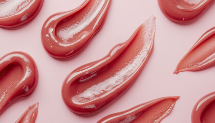 Tomato sauce in abstract form with glossy texture and smooth surface on pastel background creating modern artistic pattern