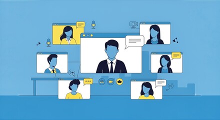 Virtual Meeting Illustration Connecting Remotely with Colleagues.
