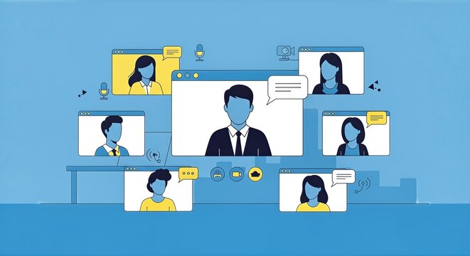 Virtual Meeting Illustration Connecting Remotely with Colleagues.