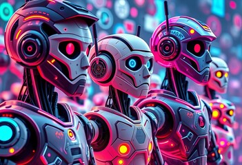 Multiple robot icons, diverse designs, futuristic tech,  futuristic,  science