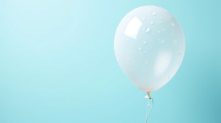 White Balloon with Water Droplets on Light Blue Minimal Background
