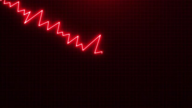 Digital red histogram with a declining business concept. High-tech style technological diagram with a grid. Abstract background.
