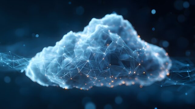 Glowing digital network structure forms within a luminous cloud shape