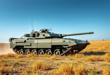 Fototapeta premium Modern armored infantry fighting vehicle on a field, strategic, weapon