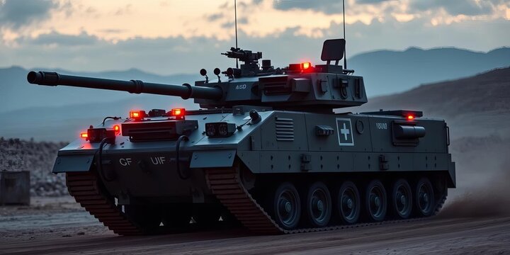 Modern military infantry fighting vehicle on exercise, combat, military technology