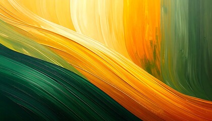 Abstract flowing waves of yellow, orange, and green colors