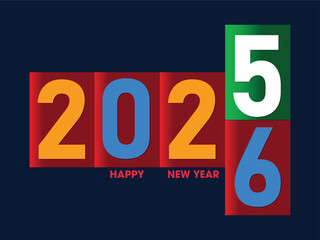 Happy new year 2026 greeting with colorful blocks displaying the numbers and text on a dark blue background