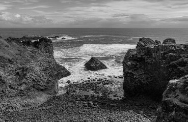 Arnarstapi basalt rocks  in atlantic ocean in Iceland