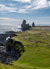 Londrangar Basalt Cliffs in atlantic ocean in Iceland