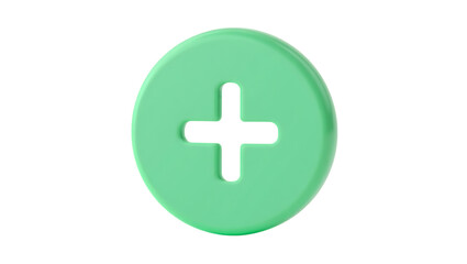 Obraz premium 3d icon png, a simple, clean green circle with a white plus sign cutout, isolated on a transparent background, representing addition, positivity, and a positive choice