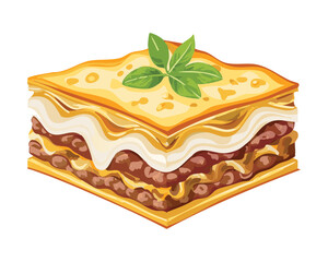 Sizzling Hot Lasagna with Layers of Pasta, Ground Meat Filling, and Topped with Melted Golden Brown Parmesan Cheese - Vector Illustration