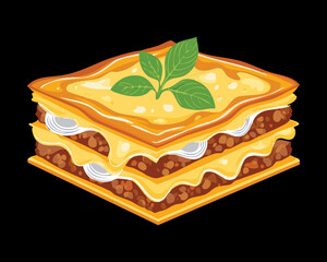 Classic Homemade Baked Lasagna with Rich Meat Sauce Layers, Melted Cheese, and Fresh Herbs Garnish Ready to Serve - Vector Illustration