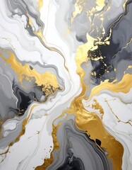 Abstract fluid art with swirling gold veins on a marble background