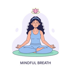 Woman Meditating In Lotus Pose With Eyes Closed And Hands In Gyan Mudra With A Pink Lotus Flower Above Her Head With Subtle Purple Aura