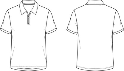 CAD Drawing Flat Vector Illustration of Short-Sleeve Polo Shirt with Classic Collar, Zipper Placket, Hemmed Sleeves, and Straight Hem © MDTanvir