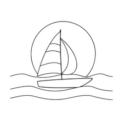 Sailboat on wavy water with sun behind sailing