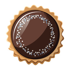 Round dark chocolate pie or tart with a white sprinkle border, showcasing a classic and decadent dessert - Vector Illustration