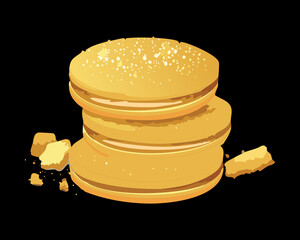 Stack of thick round vanilla butter cookies or shortbread biscuits with a granulated sugar coating for a snack - Vector Illustration