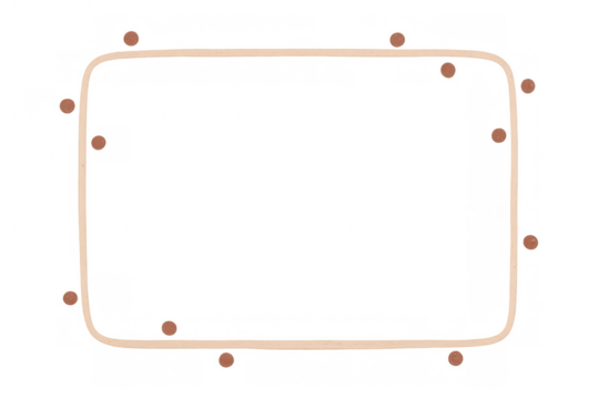 Minimalist rounded rectangle border creating an abstract frame with dots, transparent background, graphic element